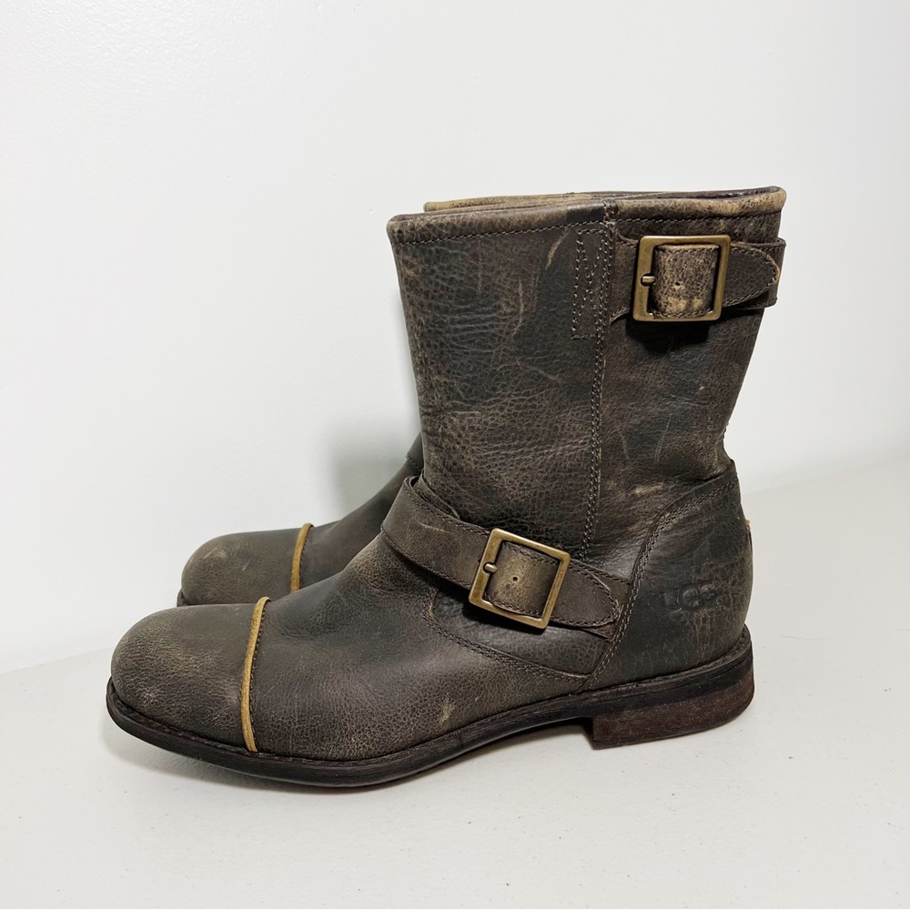 UGG Mens Brown Leather Buckled Lancing Boots